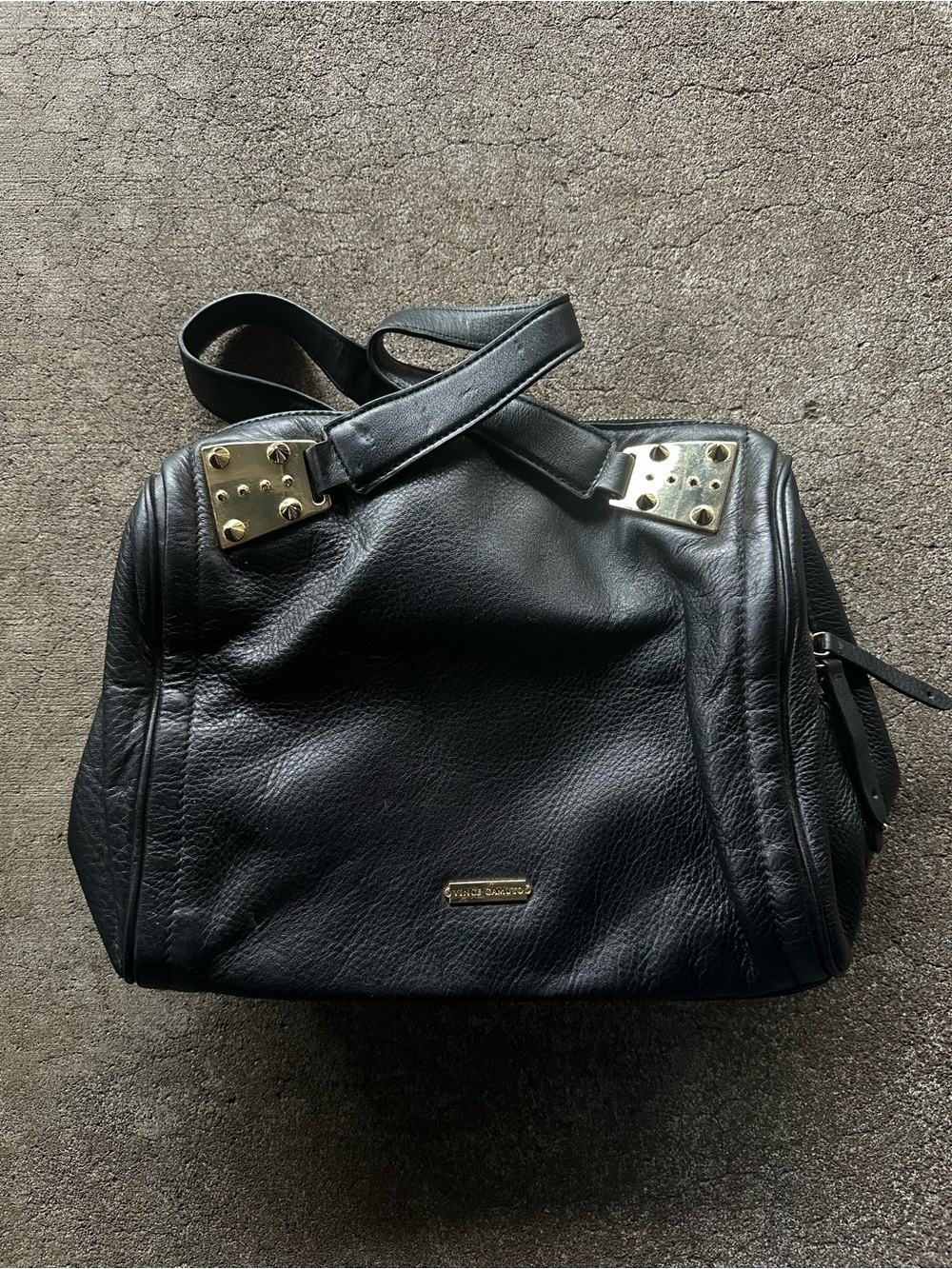 Vince Camuto Black Leather Shoulder Bowling Bag